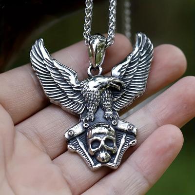 Vintage Fashion Punk Mens Eagle Skull Bird Head Pendant Necklace Animal for Jewelry Gift