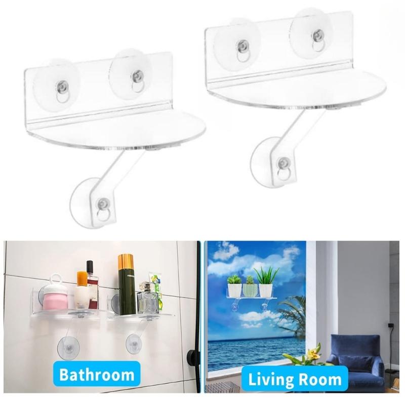 2pcs Clear Acrylic Plant Shelf Wide Suction Cup Window Sill Extender for Indoor Gardens Space-Saving Display Rack