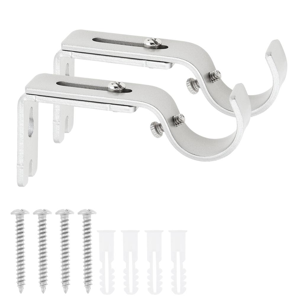 2 Pcs Adjustable Single Curtain Rod Brackets Holder Silver Brown Black for 1 Inch Curtain Rod