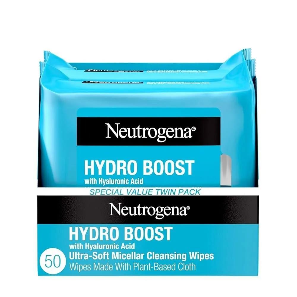 Neutrogena Facial Cleansing Makeup Remover Tissues 25 sheets * 2 packs (Total 50 sheets) Hyaluronic Acid Hydroboost Moisturizing Face Towel