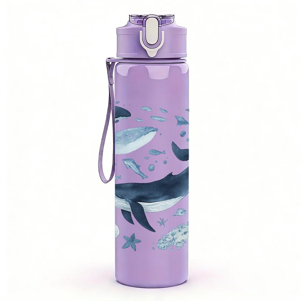1 PZ Balena Blu Layout a Griglia Acqua di Mare 750ml Bottiglia d'Acqua Sportiva in Plastica Colorata Tappo con Cannuccia a Flip Anti-perdita Per Sport Ufficio Uso Domestico