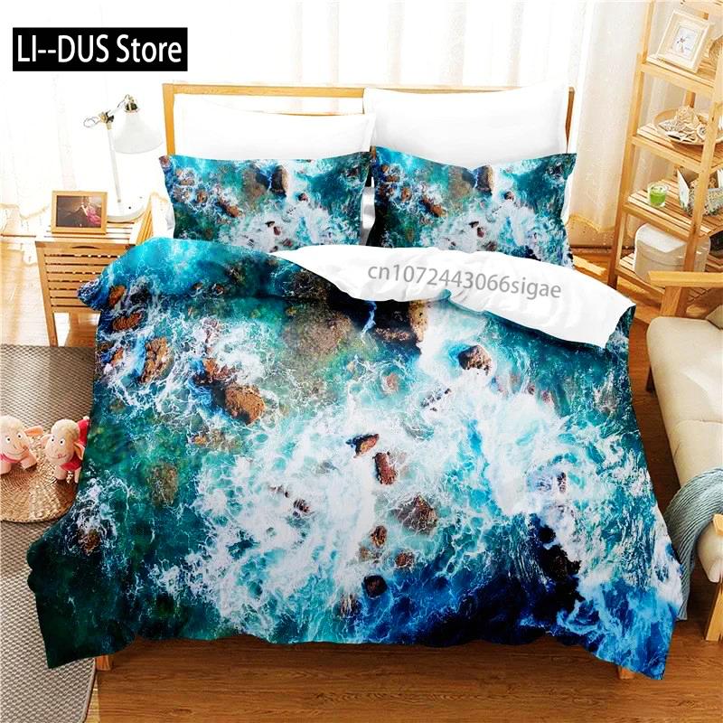 3D Oceaan Golven Beddengoed Set Queen Size Zacht Zomer Zee Strand Dekbedovertrek Set Hawaiiaans Tropische Print Dekbedovertrek Kussenslopen