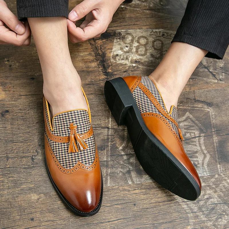 Tassel Business Loafers for Men Toe Slip-On Brown Driving Shoes Men Dress Shoes Fashion Wedding Moccasins 2025