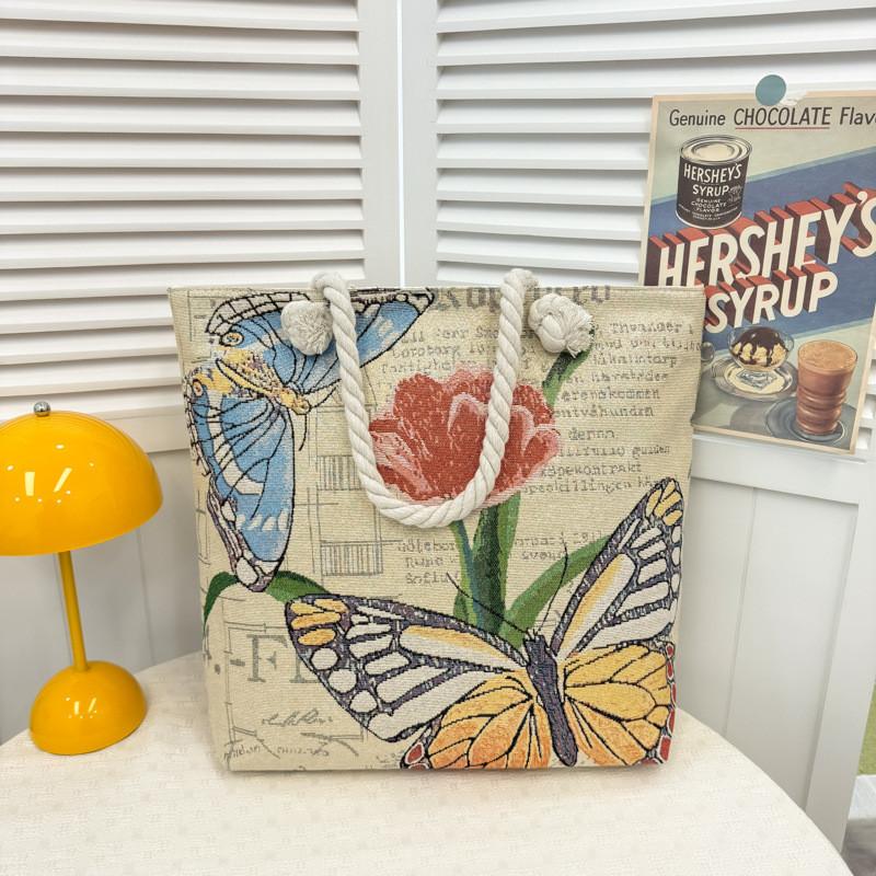 Canvas Embroidered Shoulder Bag With Large Capacity For Casual Daily Use