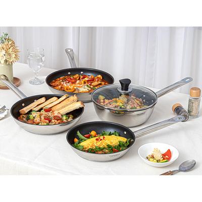 HAMPTONS REX Stainless Steel Induction Nonstick Frying Pan & Wok (22cm, 24cm, 26cm, 28cm) Dishwasher Safe No PFOA Silver