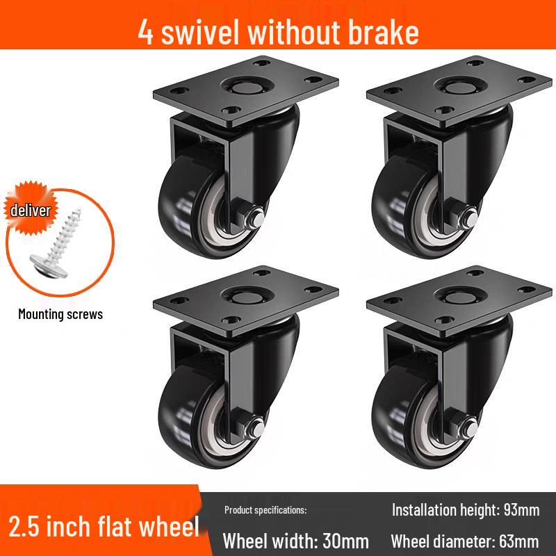 Tysta svängbara hjul med broms, 1,5-3 tum, kraftig lastbärighet för dragkärror