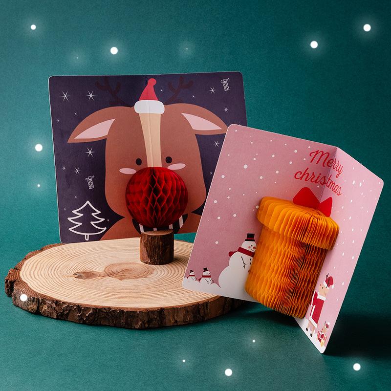 3D Pop-up Merry Christmas Card Cute Holiday Greeting with Envelope And Sealing Stickers Honeycomb Design Xmas Gift for Friends
