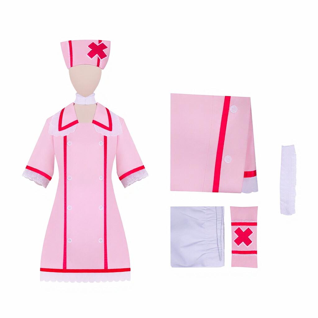 Anime Vocaloid Cosplay Růžové zdravotnické šaty Dámská uniforma s kloboukem Ponožky Halloweenské párty kostýmy