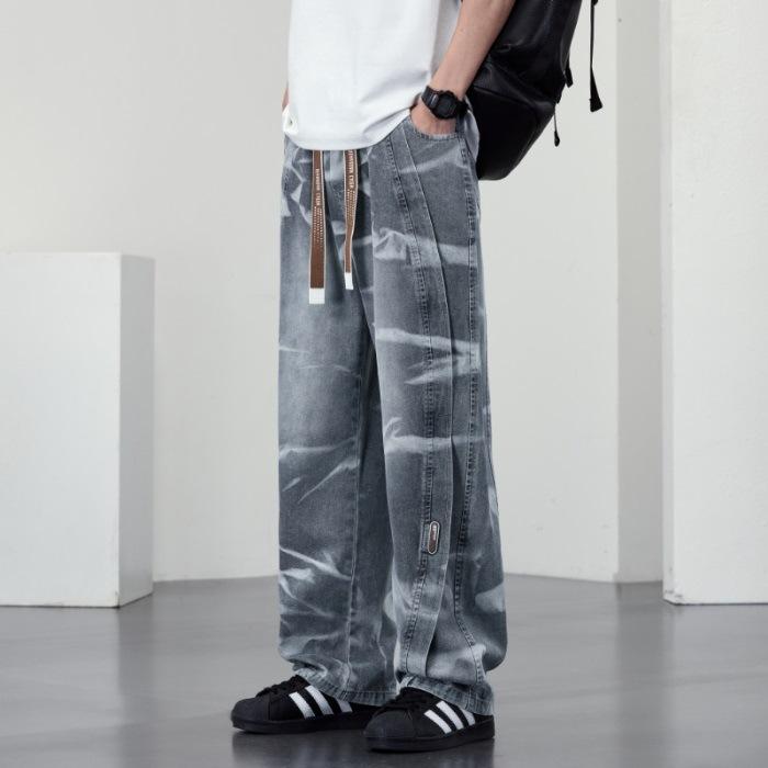 

Новые американские джинсы с эффектом тай-дай, шаровары, прямой крой, большого размера, мужские 8XL синий