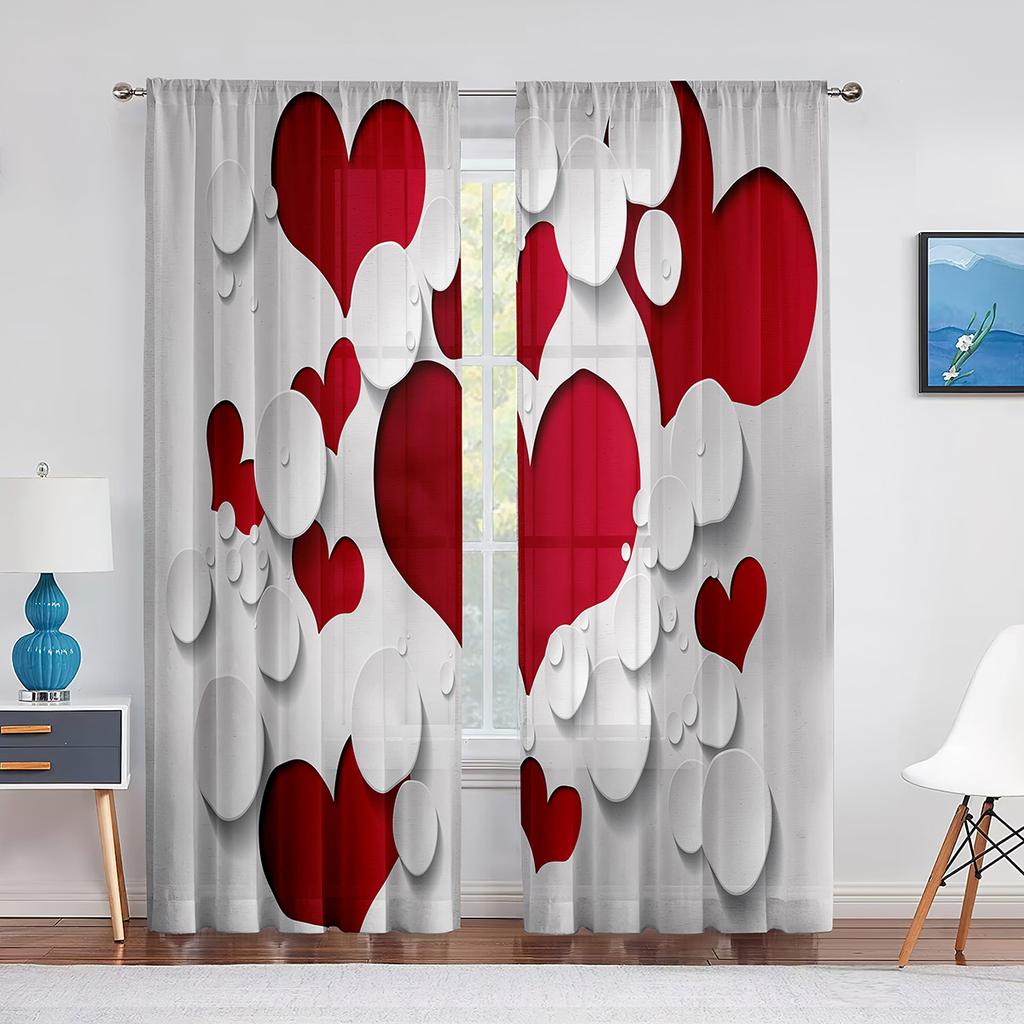 Heißes Pink Liebesherzen Transparenter Voile Vorhang Mädchen Prinzessin Niedlich Modern Minimalistisch Tüll Vorhänge für Wohnzimmer Schlafzimmer Küche