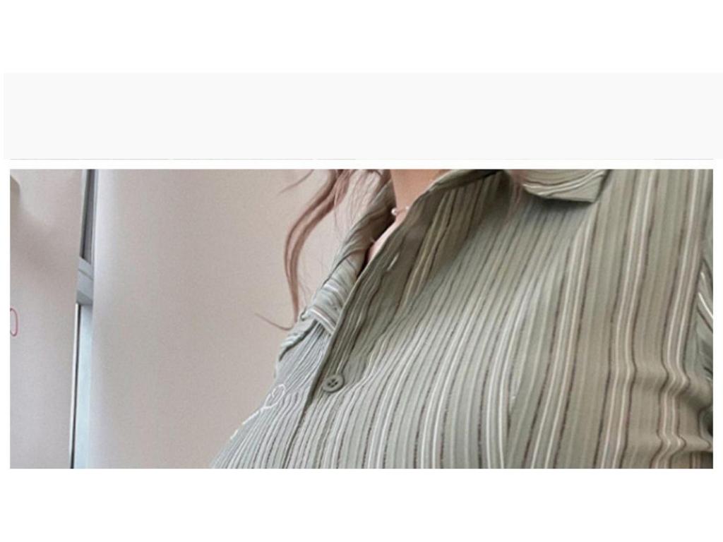 Women's Slim-Fit Green Striped Polo Collar Long-Sleeved Shirt