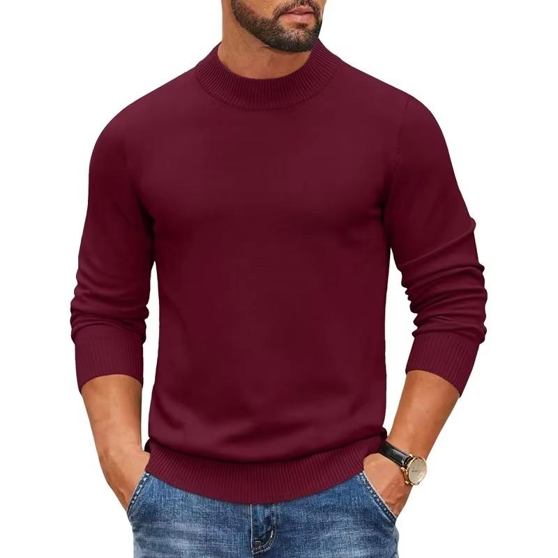 Maglione da Uomo a Manica Lunga con Collo Alto e Bordi a Coste - Morbido Pullover in Maglia per Strati Autunnali Invernali, Uso Quotidiano e Business Casual.
