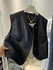 Women's PU Leather Motorcycle Vest - Short Sleeveless Waistcoat, 2025 Autumn Korean Style Outerwear