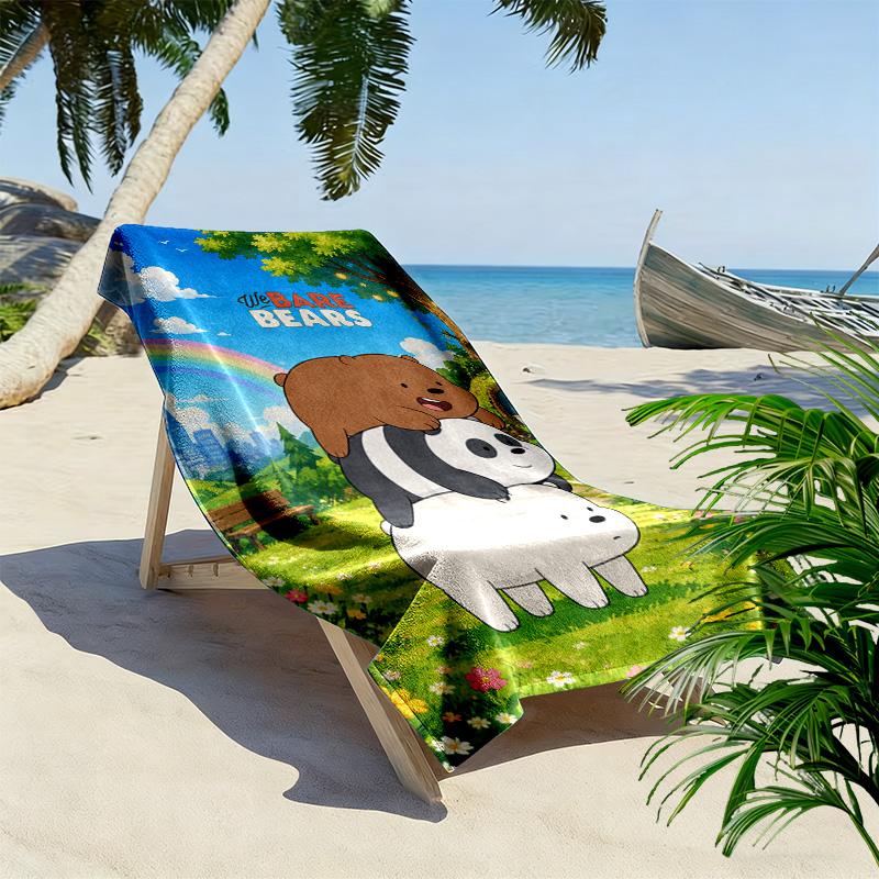 We Bare Bears Print Beach Towel, Large Soft Quick Dry Towel for Beach Camping Swimming