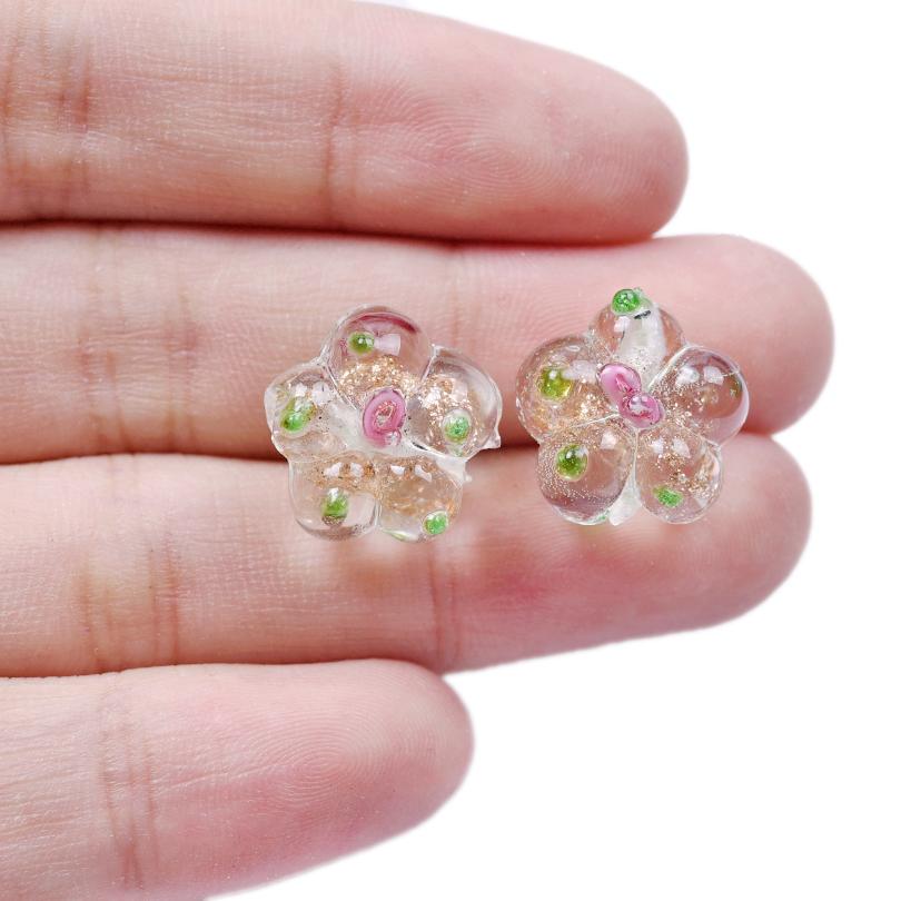 6pcs Mixed Plant Accessories Flower Beads For Jewelry Making Supplies Glass Materials Handmade Bracelets Anklets Girl Loose Bead