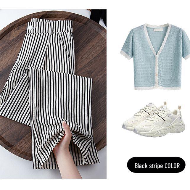 Women's American Striped High-Waist Wide-Leg Summer Trousers