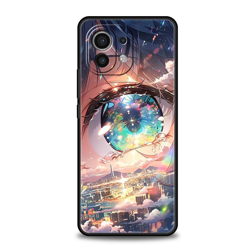 Cartoon Cute Eyes Art Phone Case For Xiaomi 14 13 12 11 Lite 13T 12T 11T Pro 9T Mi Poco X6 X5 M3 X3 Pro F5 F4 F3 5G Black Cover