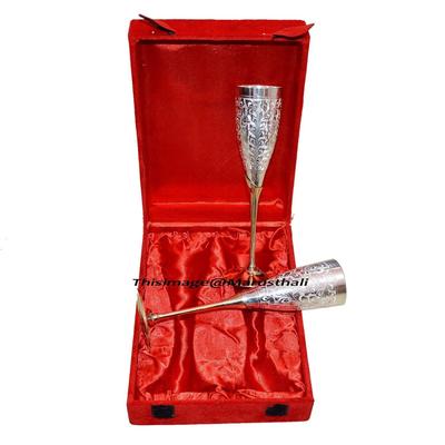 Silver Plated Brass Wine Goblet/Wine Glasses Set of 2 Pcs with Box Packing