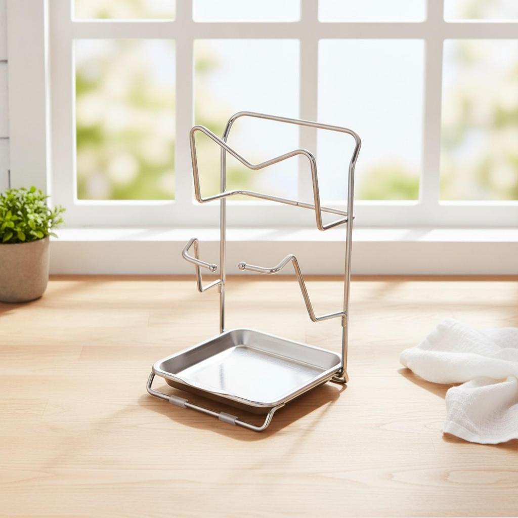 Pot Lid Rack with Drain Tray Countertop Pot-Lid Board Holder Vertical