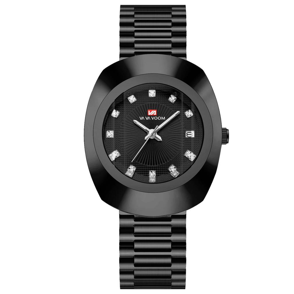 Gold Diamond-Set Waterproof Quartz Couple Watch with Steel Band