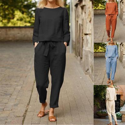 Frauen Herbst Volle Hülse Plus Größe Anzüge Lange Hosen Beiläufige Lose Elastische Taille Bluse