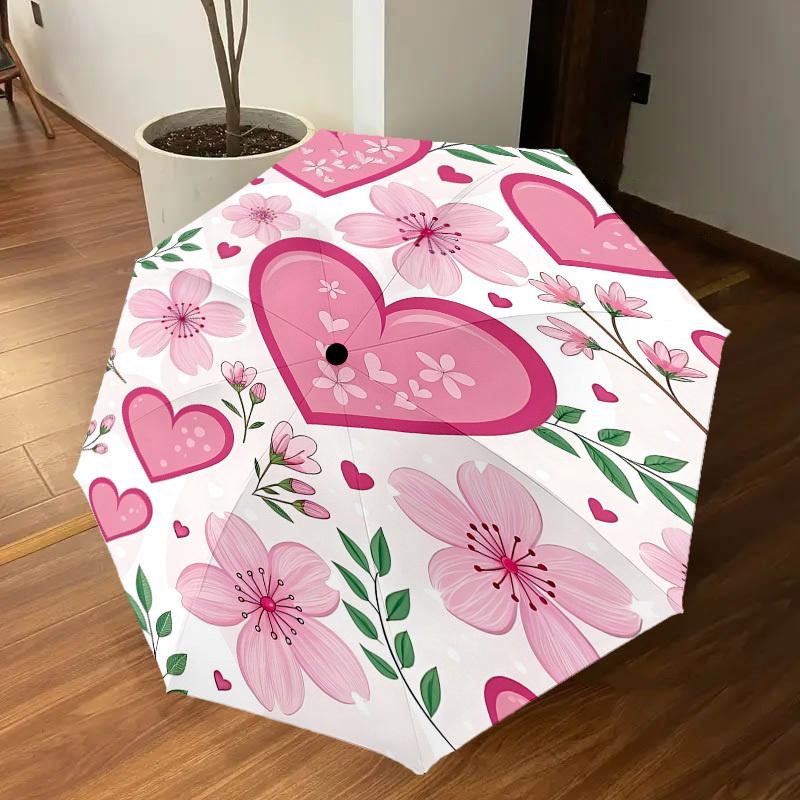 1PC Heart Flowers Umbrella-8-Rib Reinforced, Automatic Open, Lightweight & Durable, Fashion Accessory for Outdoor, J0374