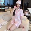 Summer new ice silk pajamas women's short-sleeved shorts sweet Korean version striped printed loungewear suit can be worn outside