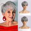 Synthetic Pixie Cut Hairstyle Short Mommy Wig for Women Ombre Dark Grey Straight Wigs with Bangs Elder Woman Grandma