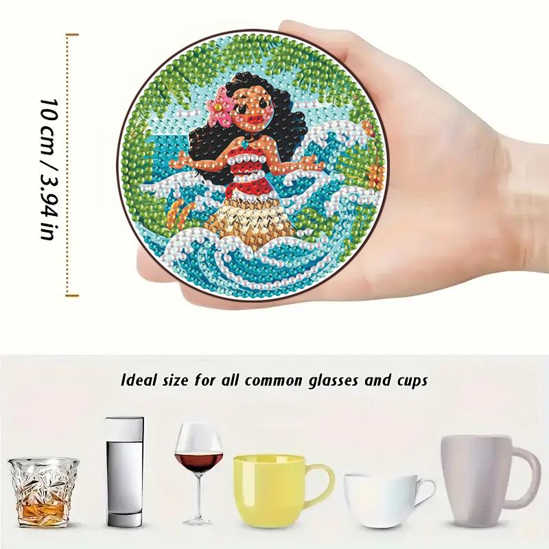 8 pieces/set Disney Moana Series Diamond Painted Coasters DIY Diamond Art Coasters 5D Full Diamond Diamond Coasters Acrylic Round Cups