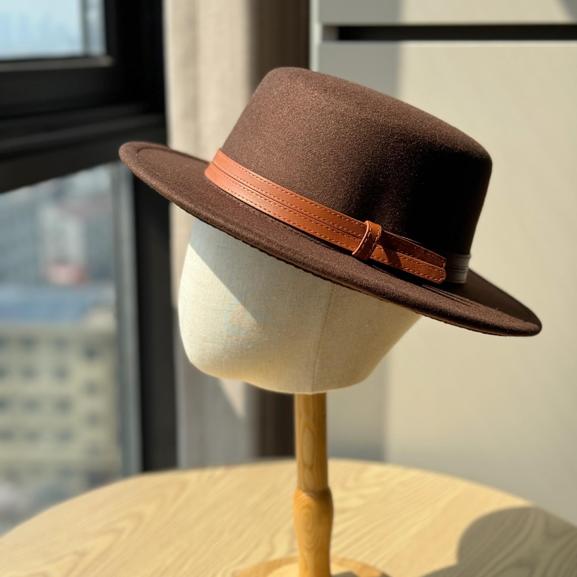 

Новая французская шерстяная шляпа с двойной пряжкой, шляпа с плоским верхом для женщин, осень-зима, британский ретро-стиль, фетровая шляпа с широкими полями Adjustable