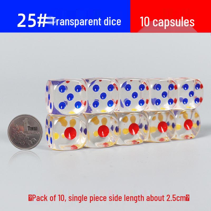 30mm Large Transparent Crystal Dice with Colored Pips for KTV, Bar, or Mahjong