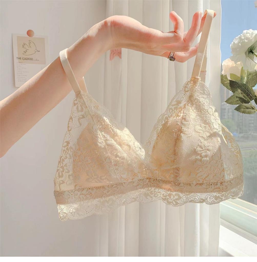 French Sweet Teen Triangle Cup Bra, Summer Ultra-Thin Sexy Wireless Push Up Bra for Small Bust