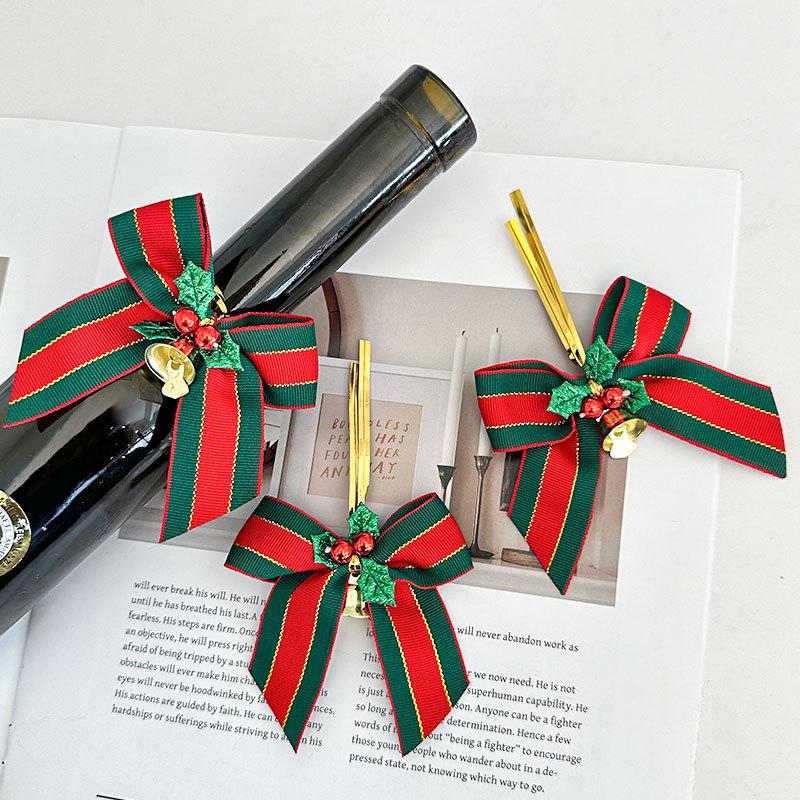 1Pc Christmas Bells, Bows, Decorations, Christmas Gifts, Pendants, Packaging, Red and Green Ribbons, Webbing, Christmas Tree Accessories