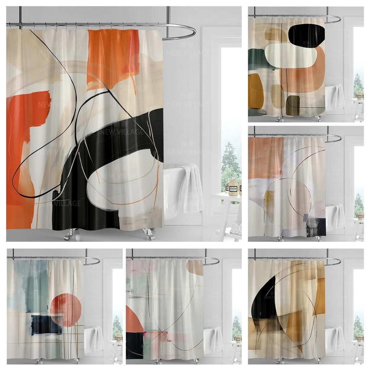 Dunika Chen Abstract Geometric Graffiti Shower Curtain Nordic Minimal Wind Waterproof Fabric Bathroom Curtain Shower Curtain 180X200