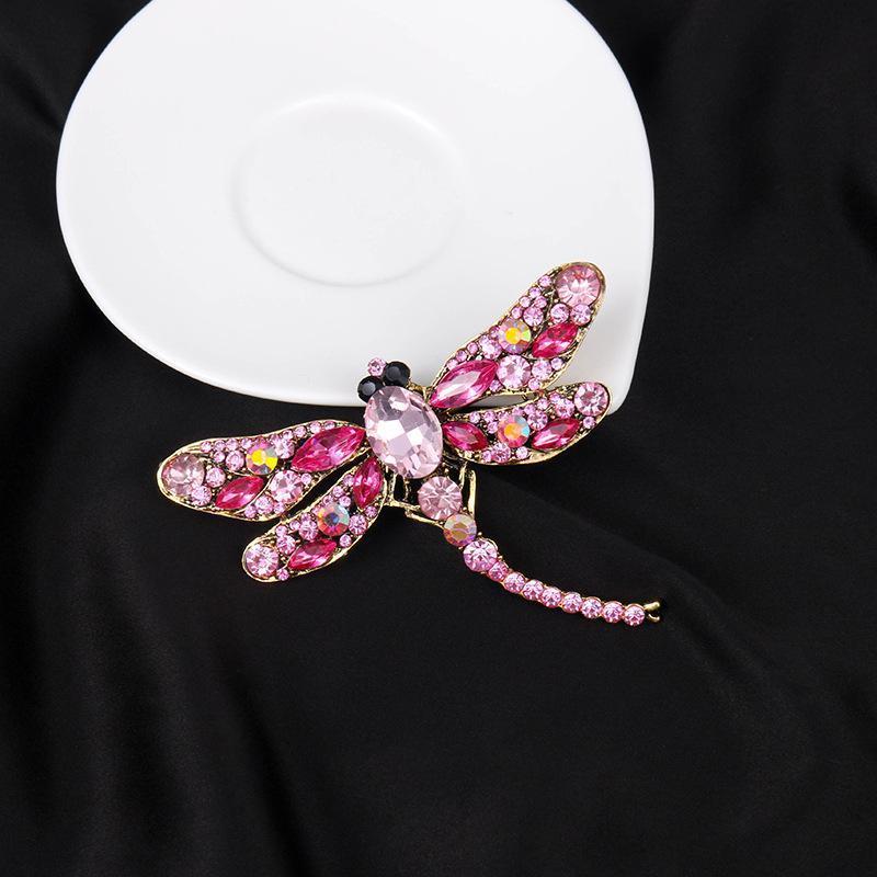 Retro Dragonfly Brooch Female Alloy Inlaid with Diamond Heavy Industry Insect Safety Pin Suit Coat Collar Pin Accessories