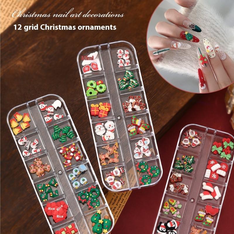 12 Grids Nail Enhancement Christmas Style Milu Deer Snowflake Nail Decoration Nail Charm Diy Manicure Tools