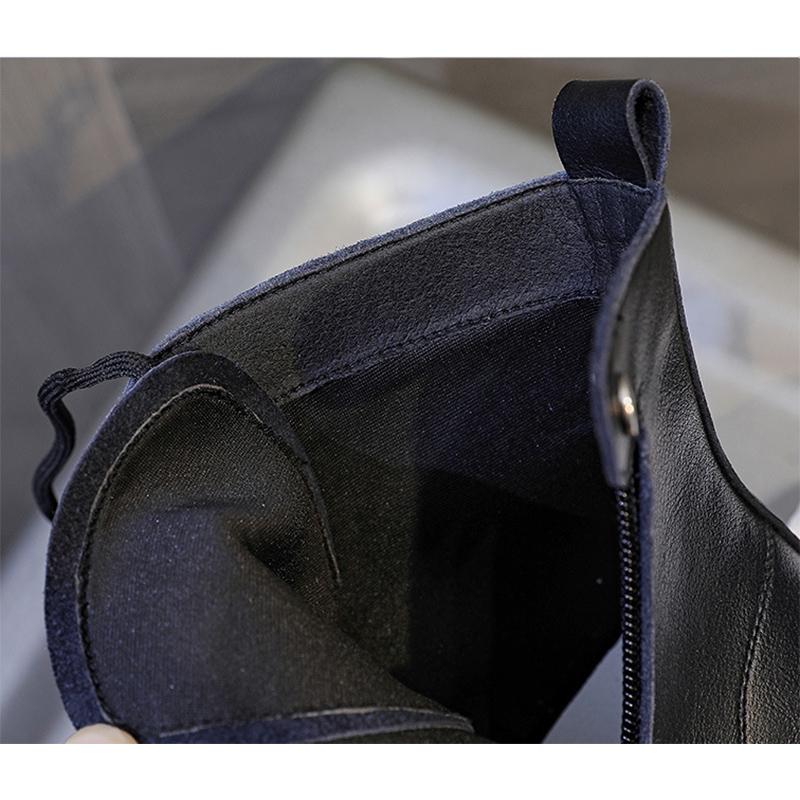 2025 Autumn Early Winter Genuine Leather Shoes Women Ankle Boots Soft Fashion Ladies Height Increasing Shoes 8cm Pure Black