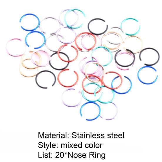 20 PCS Nose Rings Multi-Colors Durable Stainless Steel Anti-rust Nose Decoration for Women