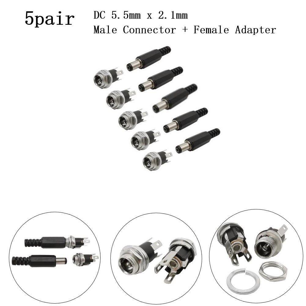 

DC Power Connector Power Adapter 5 Pair 5.5mmx2.1mmx9mm