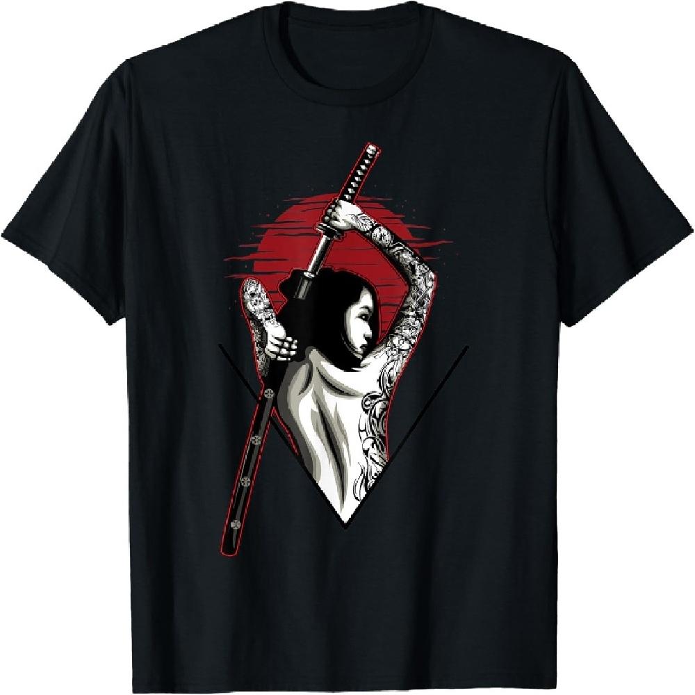 

Аниме Футболка Женщина Самурай Воин с Самурайскими Мечами XXXXXL чёрный