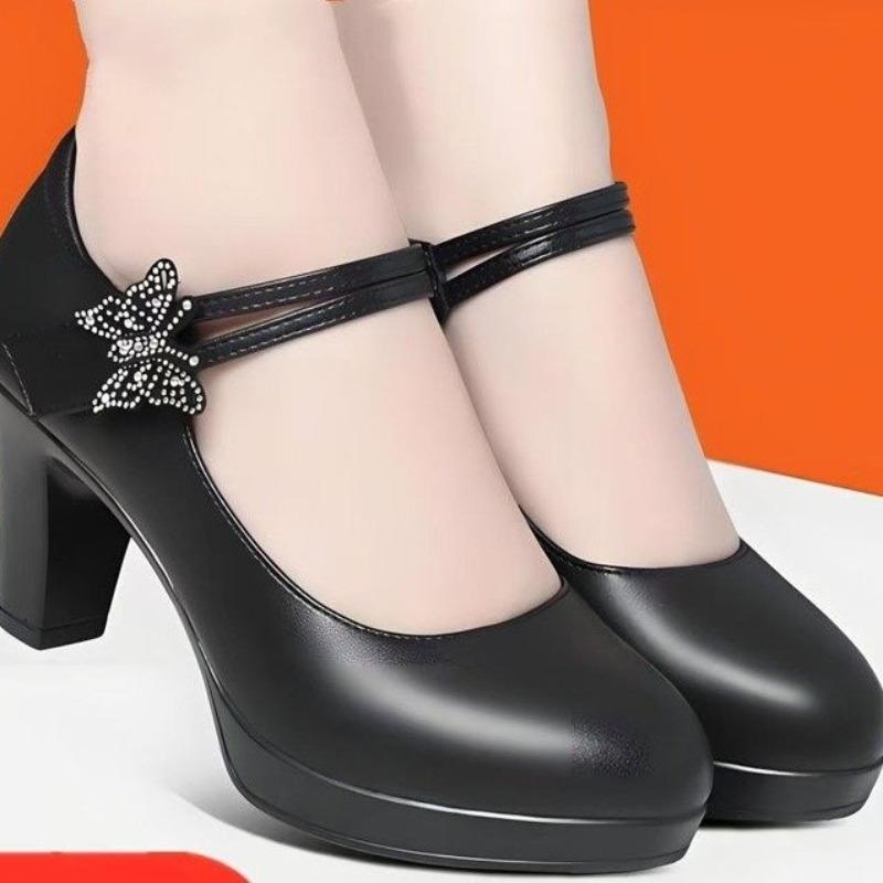 Shoe platform model body catwalk shoes women's high heels platform waterproof platform thick heel single shoes one-word buckle women's shoes