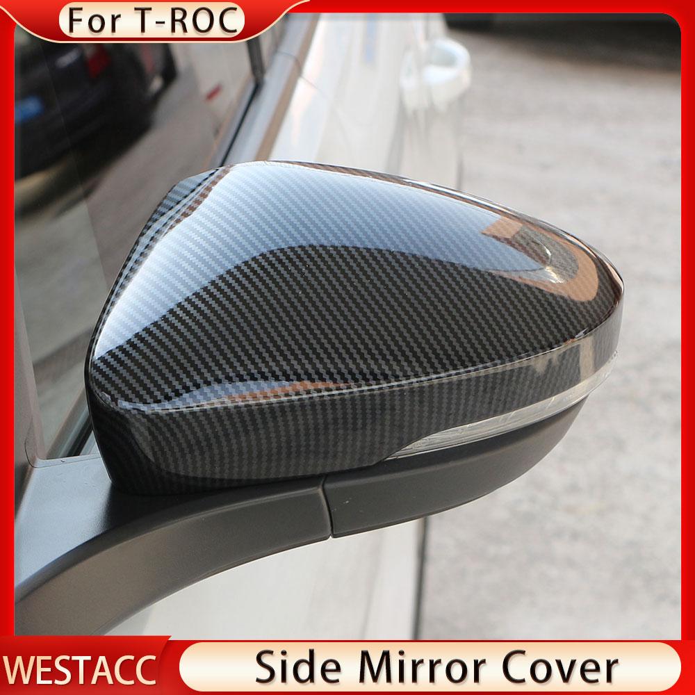 2 szt. Chromowane nakładki na lusterka wsteczne do samochodu Volkswagen VW T-roc Troc 2018 Naklejka na lusterko boczne