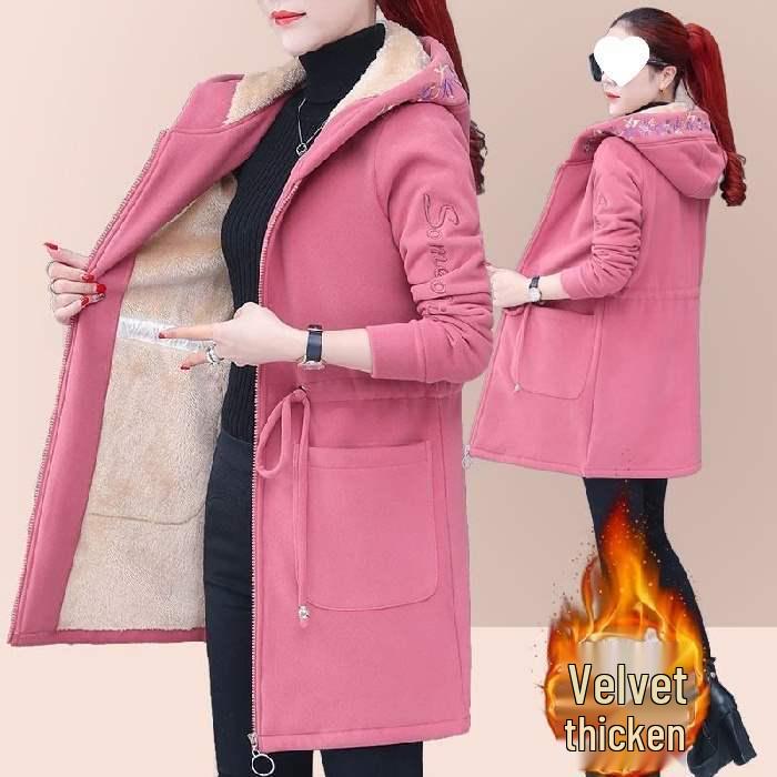 Women's 2025 Mid-Length Velvet Lambswool Plush Coat - Loose, Trendy, Plus Size, Autumn/Winter Cardigan Hoodie