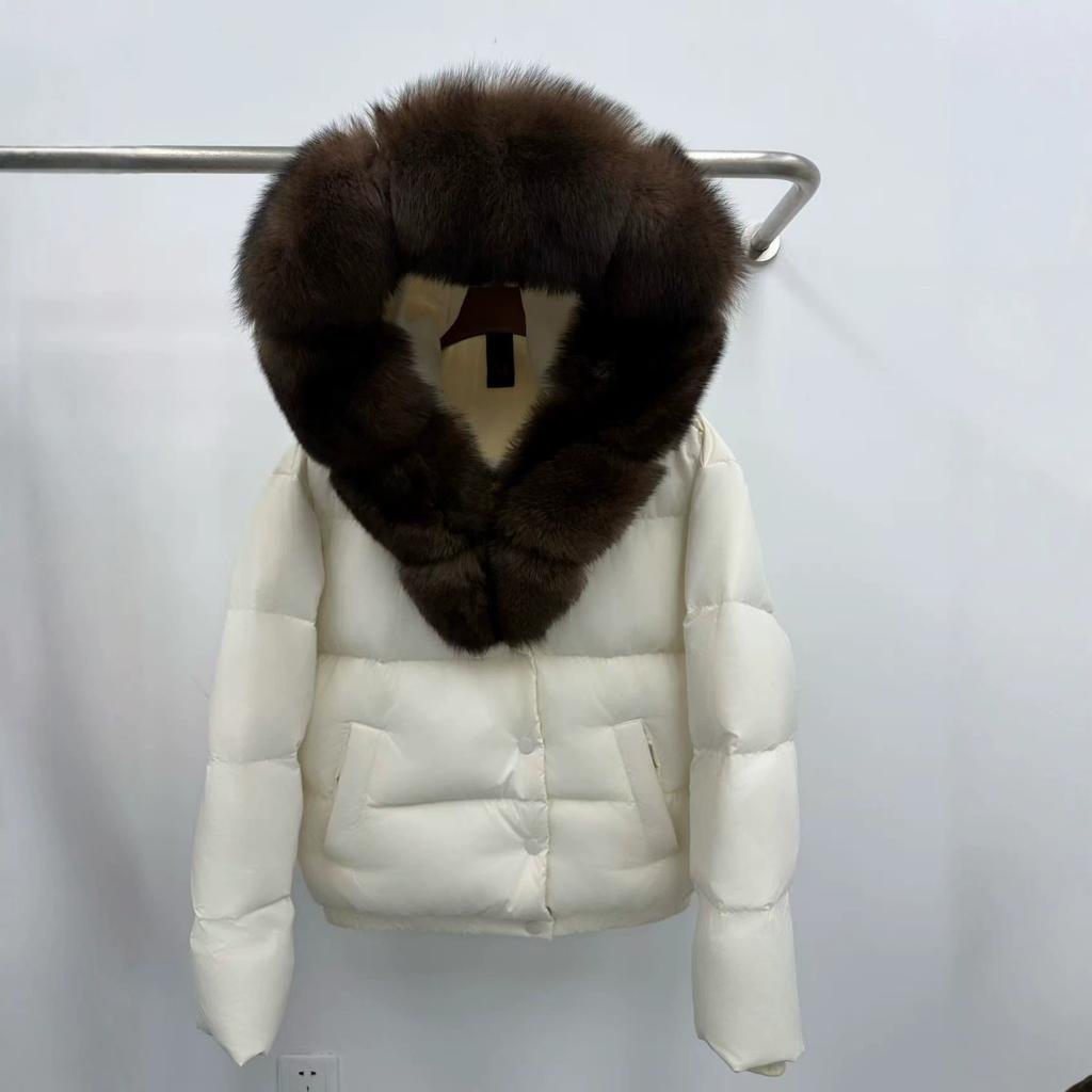 Pinghu Women's Winter Natural Removable Real Fox Hair Hooded Goose Down Jacket Thickened Warm Loose Jacket