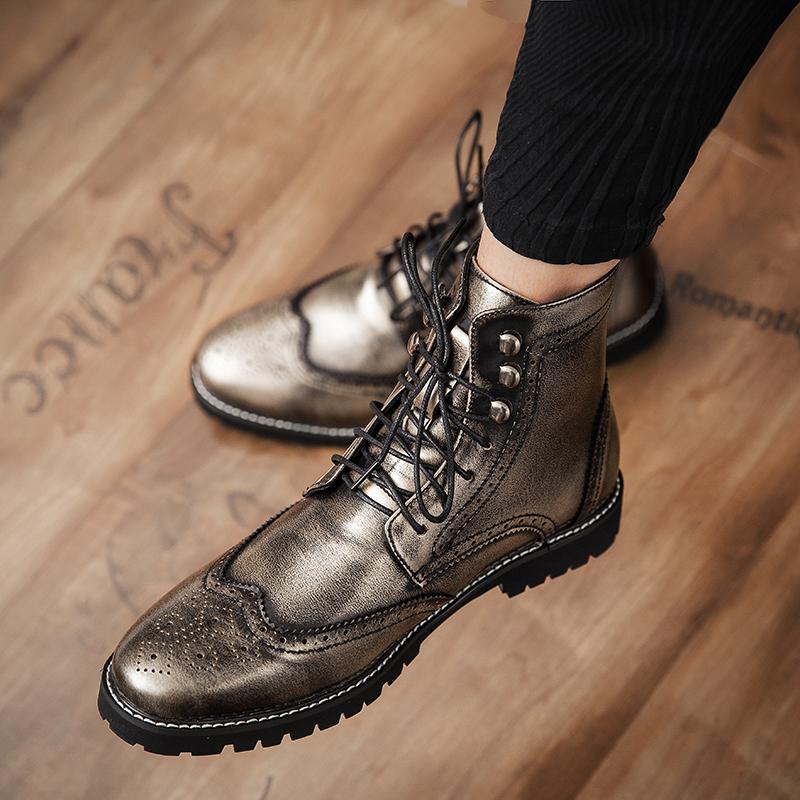 Mode Personalisierte Mode Business Herren Stiefel Dicke Sohle Rutschfest Langlebig Europäische High Top Lederschuhe Größe 38-48 Herrenstiefel