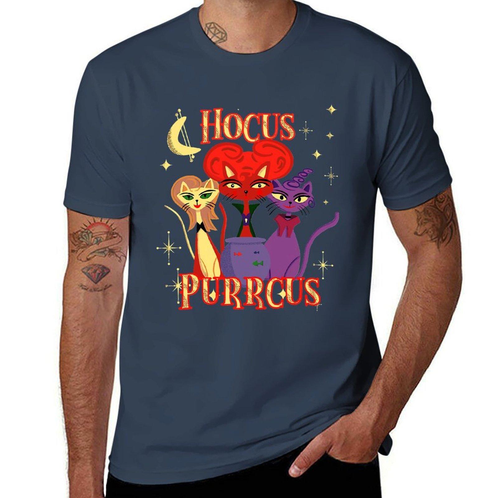 Midcentury Modern Cats Funny Witch Halloween Hocus Purrcus Tshirt Light Athletic Short Sleeve Tee Shirt S