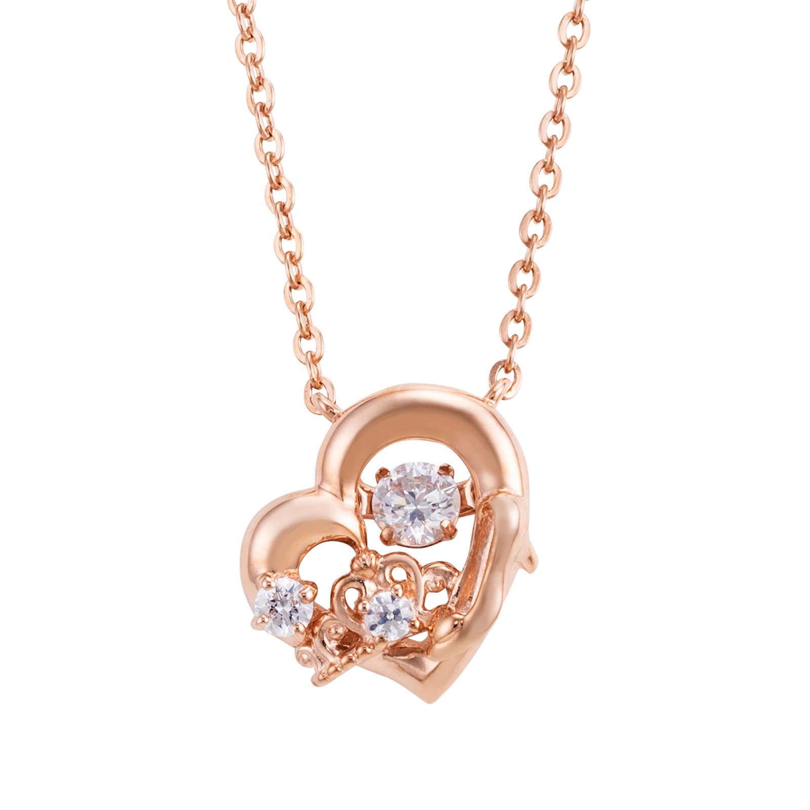 Белый Клевер Золушка Танцующий Камень Дисней Серебряный Кубический Танцующее Сердце Стекло DISS012PG Ожерелье, Принцесса, 925, Цирконий, Камни, Диадема, Туфелька, розовый