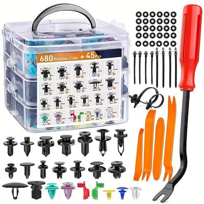 725pcs Auto Fastener Clips Car Body Push Retainer Pin Rivet Bumper Door Trim Panel Retainer Fastener Kit Auto Removal Tool