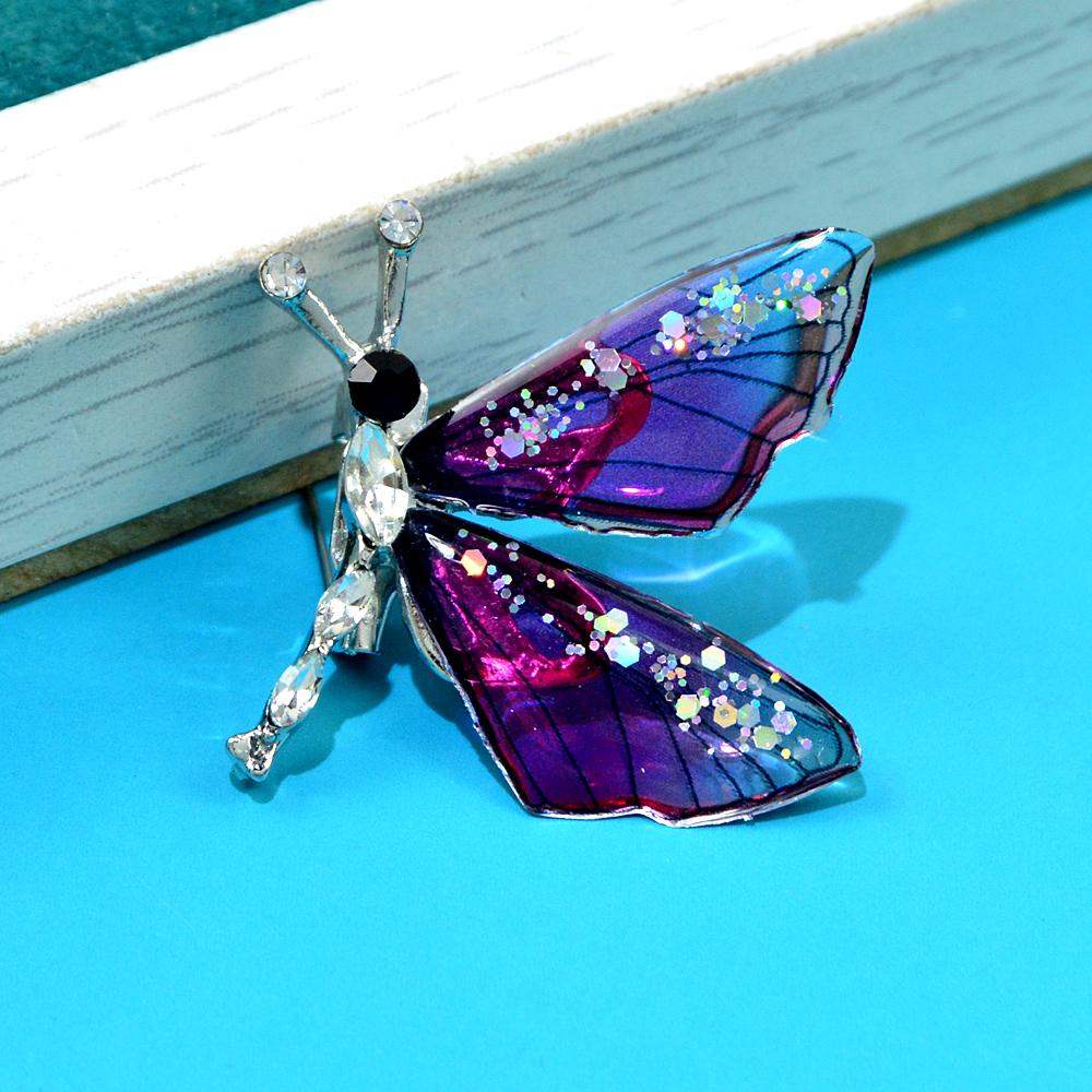 Transparent Color Butterfly Brooches for Women Rhinestone Insect Pin 3 Color Available Allpy Material Winter Jewelry