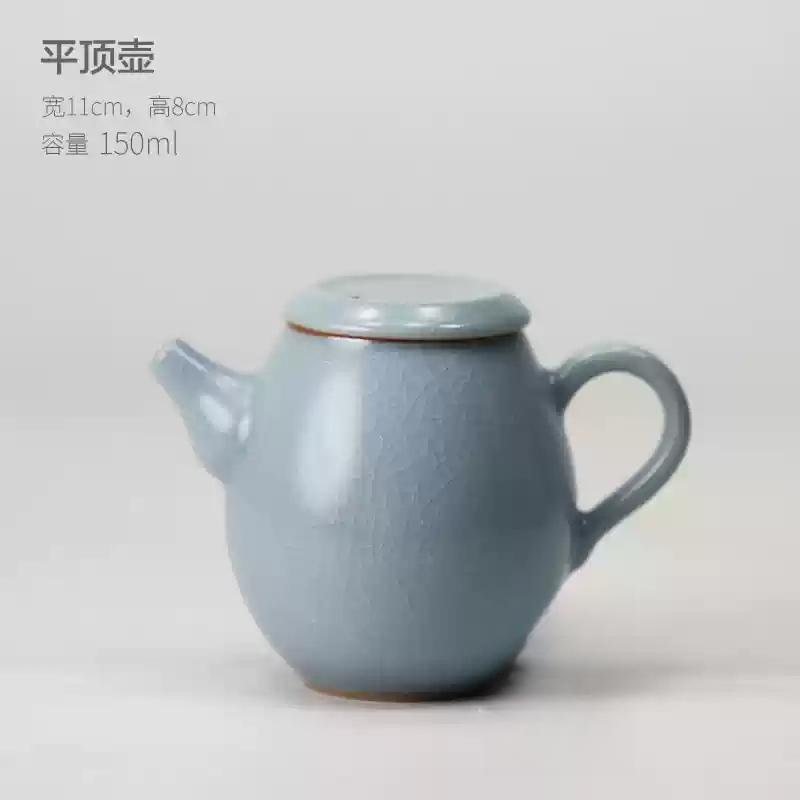 

Sky Blue Ru Kiln Teapot High-grade Restoration Ru Porcelain Side Handle Pot Wooden Handle Pot Vintage Lifting Beam Pot Tea Set